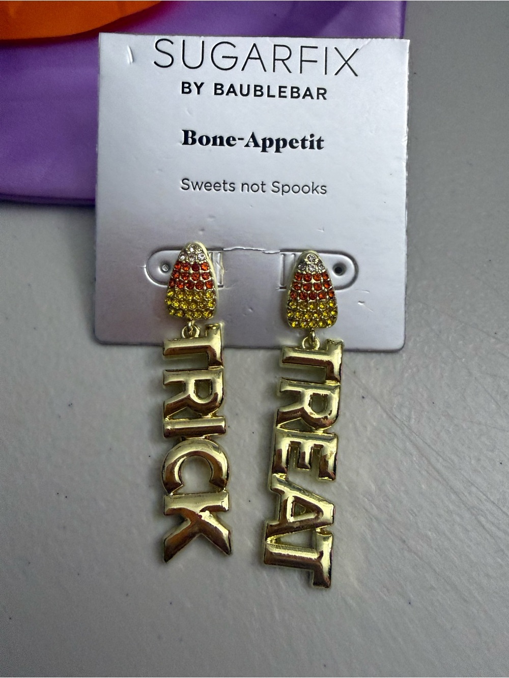 sugarfix Trick' and 'Treat' Gold Tone Candy Corn Drop Earrings - Yellow & Orange